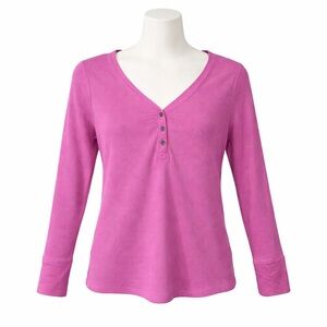 TIME & TRU Womens Henley Shirt Waffle Thermal Y2K Gilbert V Neck Pink Preppy M